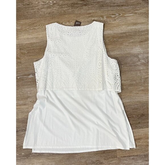 J Jill Sz L White Eyelet Lace Layered Long Tee T-Shirt Tank Top Womens NEW NWT - Picture 4 of 13